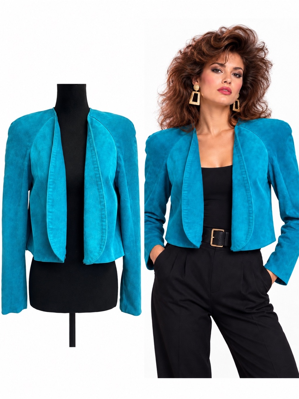 Danier leather blue suede vintage retro open front blazer jacket Sz XS